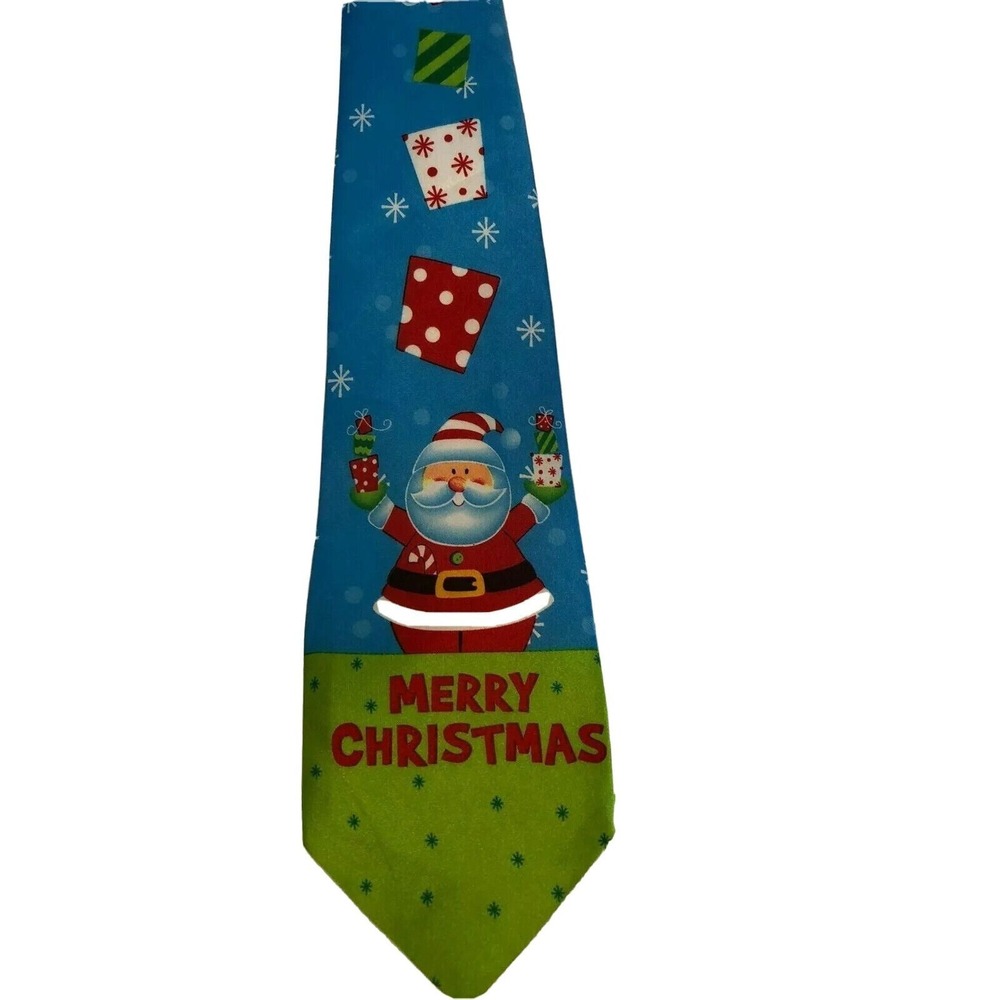 Greenbrier International Santa Claus Merry Christmas Novelty Blue Green Tie